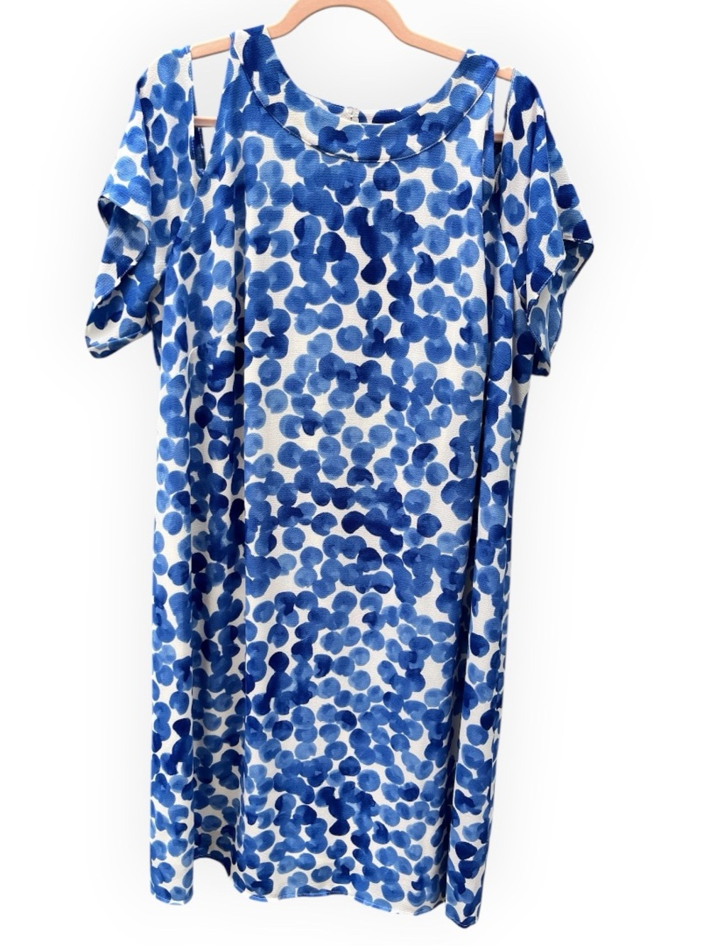 Blue Abstract Cold Shoulder Shift Dress – London Times Woman 20W